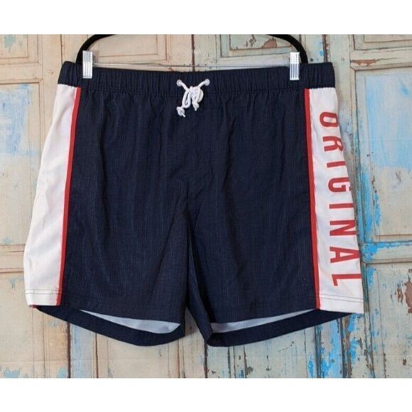 Original Penguin Mens Size XXL Dark Sapphire Stretch Elastic Waist Swim Trunks - Picture 1 of 11